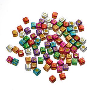 Metallic Alphabet Cube Beads Acrylic 6mm Choose your letter DIY beads Pick your beads bulk bead lot