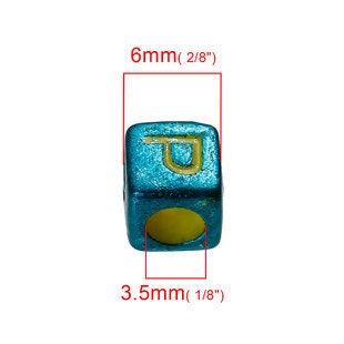 Metallic Alphabet Cube Beads Acrylic 6mm Choose your letter DIY beads Pick your beads bulk bead lot