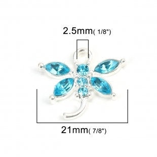 Dragonfly charms, glass rhinestone  dragonflies with silver back, assorted color charms