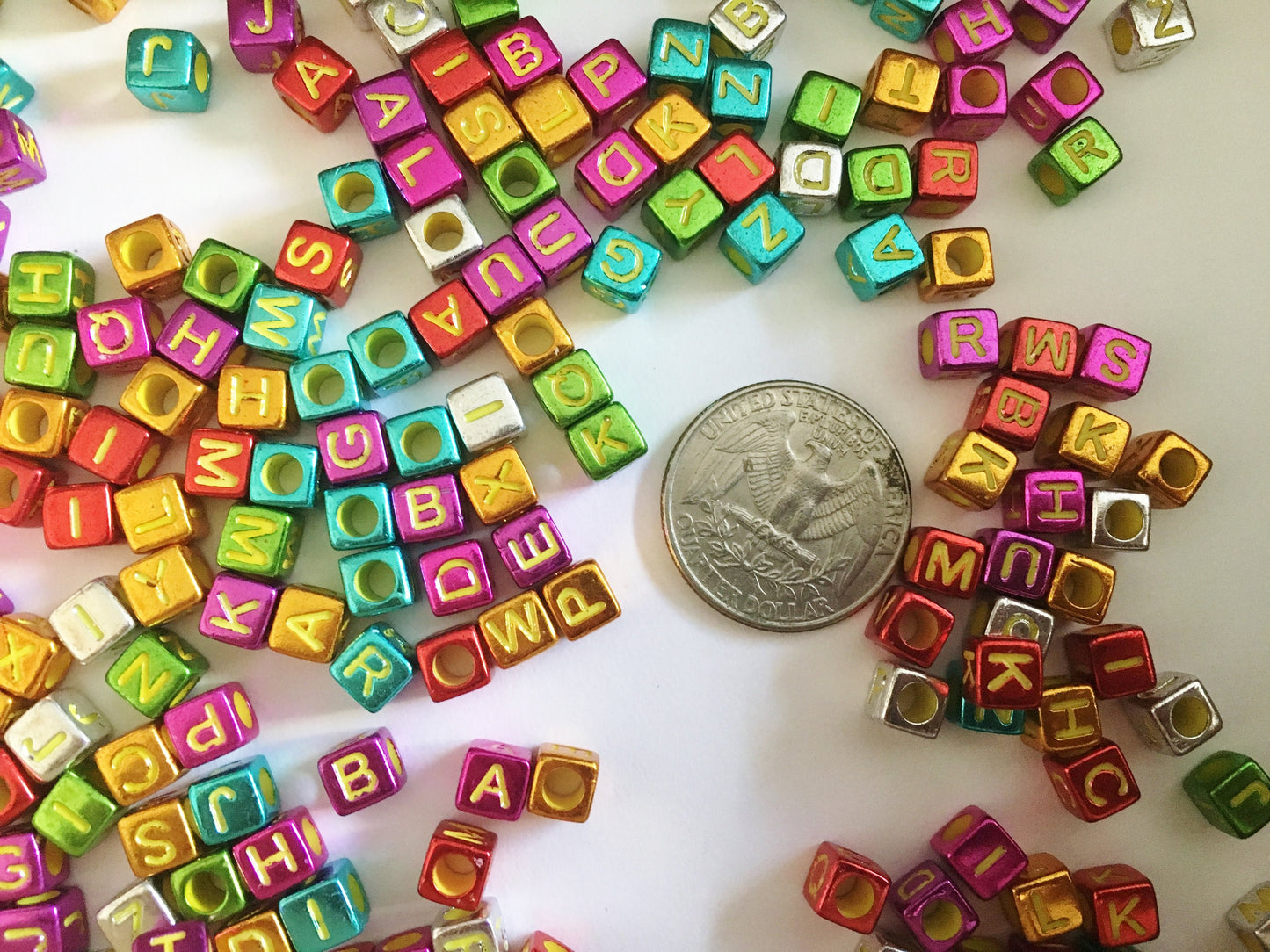 Metallic Alphabet Cube Beads Acrylic 6mm Choose your letter DIY beads Pick your beads bulk bead lot