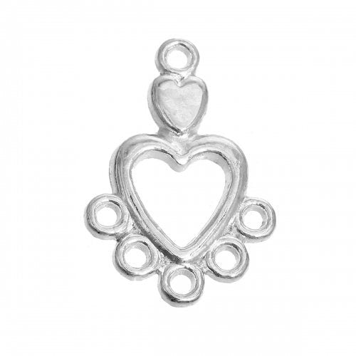 Heart cutout connector charm, Silver plated 5 hoop heart finding