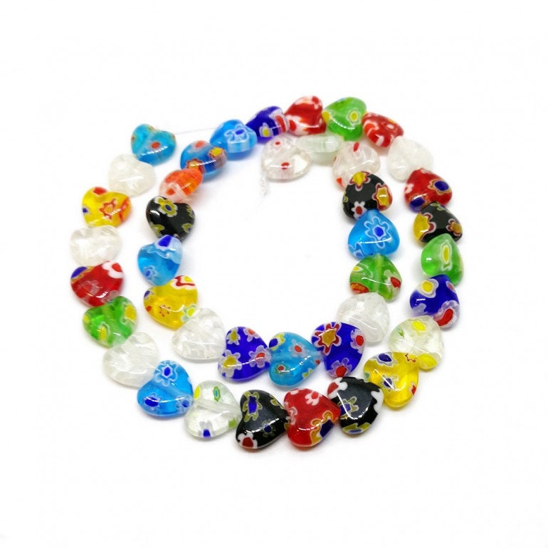 Millefiori Glass 8mm Heart Mixed Color Beads glass heart Spacer Focal bead fancy double sided