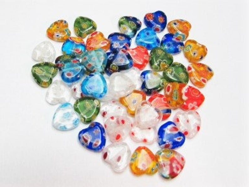 Millefiori Glass 8mm Heart Mixed Color Beads glass heart Spacer Focal bead fancy double sided