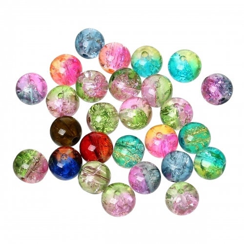 Glass Crackle Beads , 6mm assorted mixed colors with clear and colors and duo shade beads