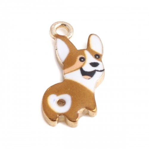 Brown Dog charm enamel top alloy corgi dog charm metal charm lot brown corgi dog charm