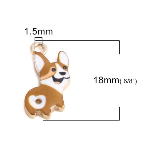 Brown Dog charm enamel top alloy corgi dog charm metal charm lot brown corgi dog charm