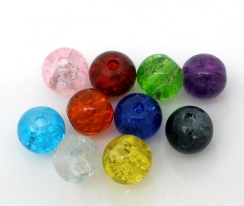 Glass Crackle Beads , 6mm assorted mixed colors with clear and colors and duo shade beads