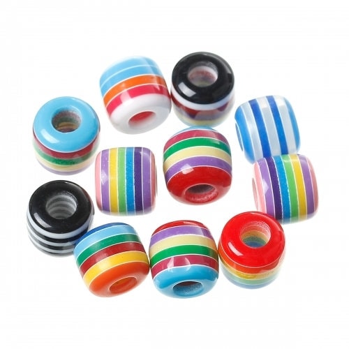 European bead mix, Rainbow striped Acrylic European  Big Hole Bead , assorted mix of colors