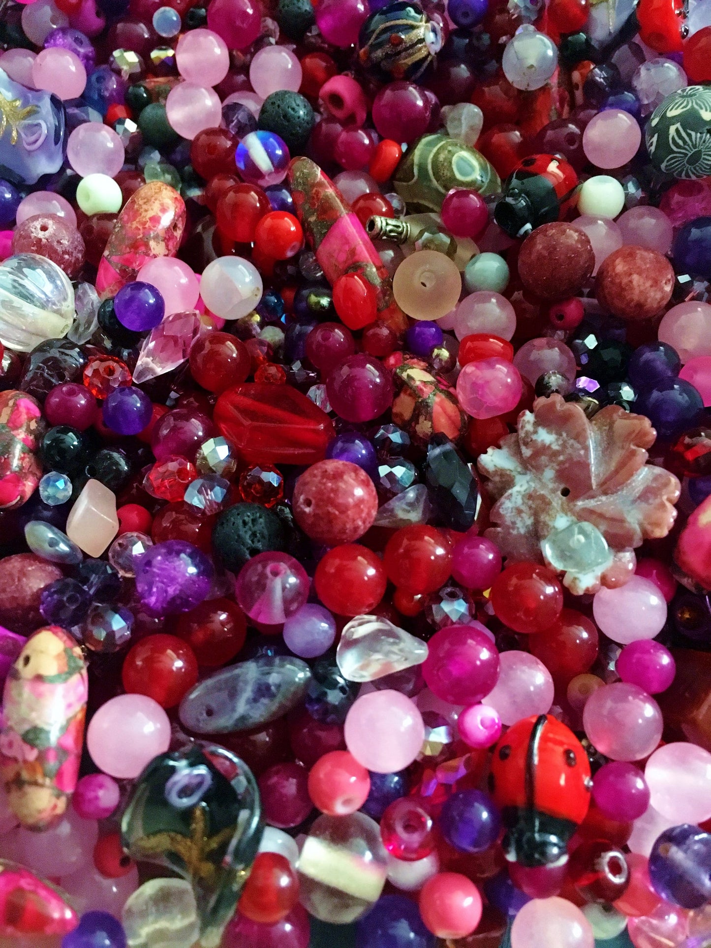 Pink bead soup, assorted glass with pink, purple and red bead mix of beads