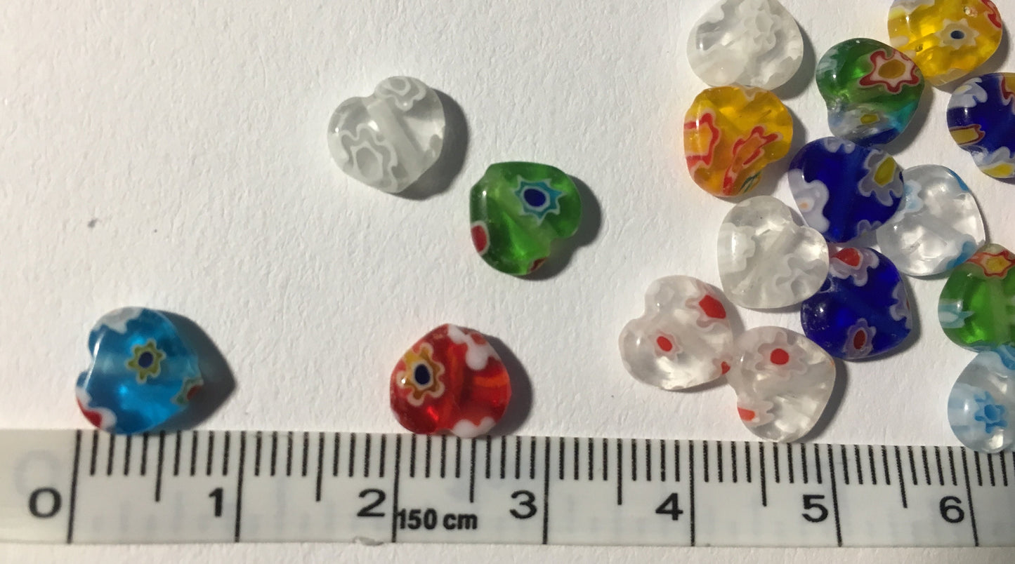 Millefiori Glass 8mm Heart Mixed Color Beads glass heart Spacer Focal bead fancy double sided