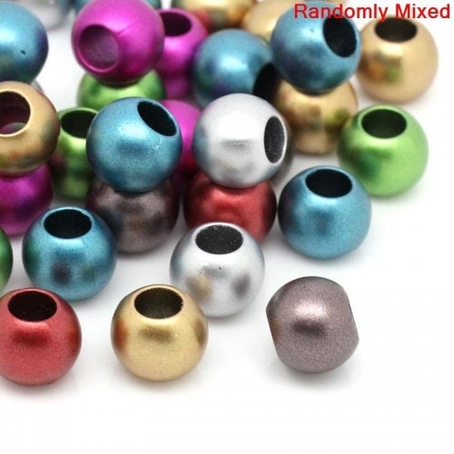 Metallic acrylic big hole beads mixed color selection variety mix of colors 12mm bead