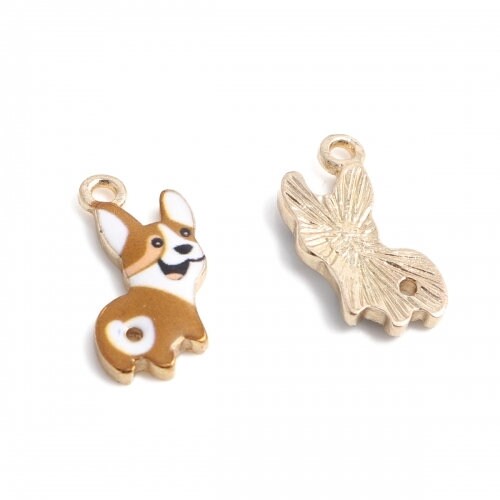 Brown Dog charm enamel top alloy corgi dog charm metal charm lot brown corgi dog charm