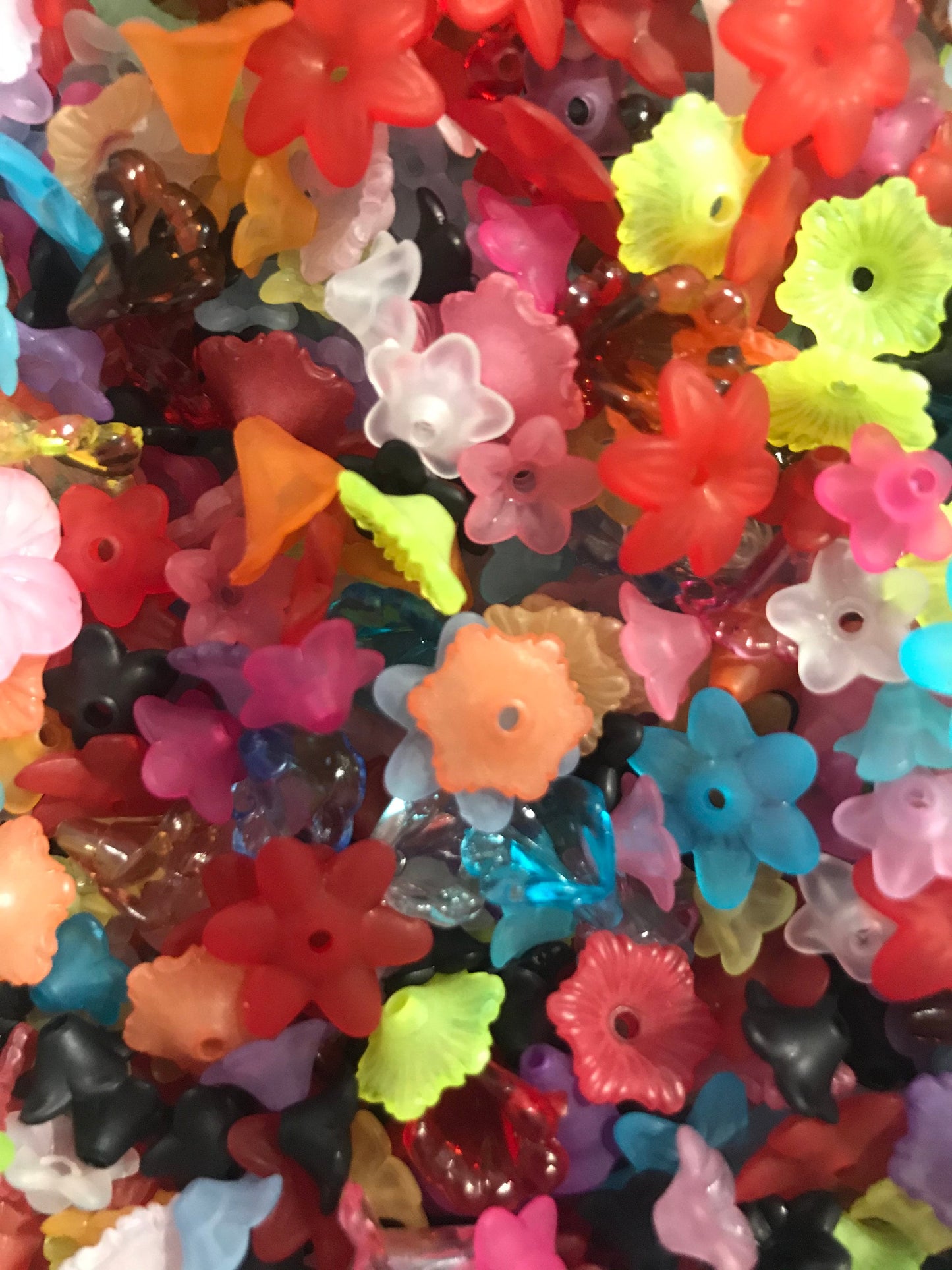 Flower bead cap mix, assorted bulk actylic flowers in mixed colors and styles, lightweight beads jewelry making