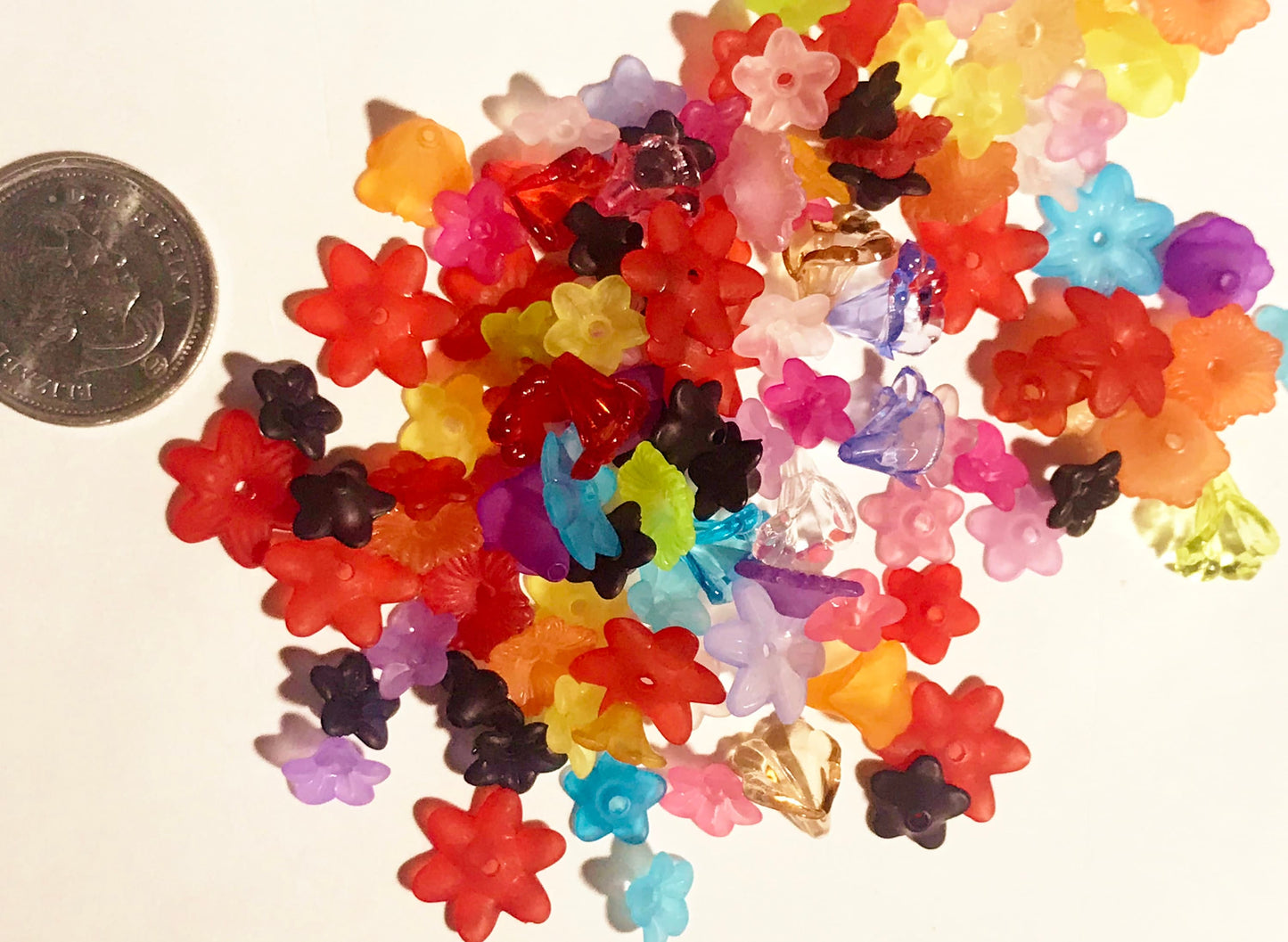 Flower bead cap mix, assorted bulk actylic flowers in mixed colors and styles, lightweight beads jewelry making