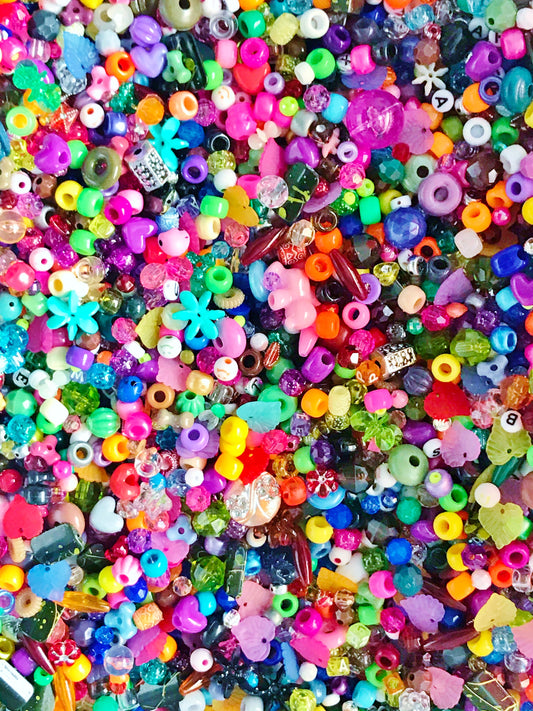 Mystery mix beads, large acrylic  pack 1/2 to 1 lb bulk beads, assorted colors, sizes and styles