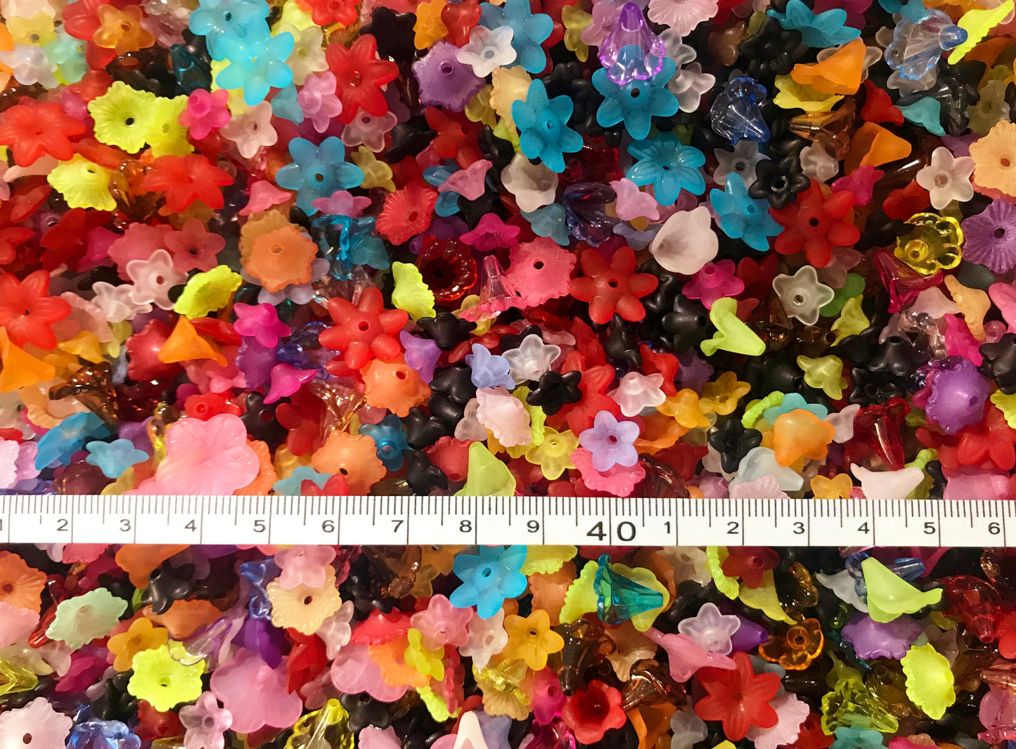 Flower bead cap mix, assorted bulk actylic flowers in mixed colors and styles, lightweight beads jewelry making