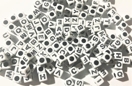 White square alphabet beads, 6mm Cube big hole European beads, black and white letter beads ,DIY letter bead bracelet mix