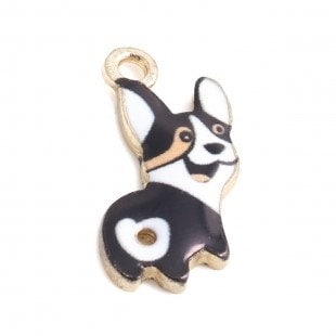 Black Dog charm, enamel corgi dog charm metal charm lot black  dog