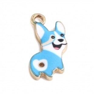 Blue Dog charm,  enamel top alloy corgi , pendant charm  lot pastel dog fantasy charm