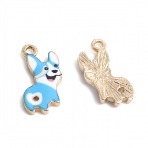 Blue Dog charm,  enamel top alloy corgi , pendant charm  lot pastel dog fantasy charm