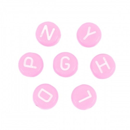 Alphabet bead, pale pink with white letter , 7mm round letter beads,  choose your letter or bulk beads, DIY bracelet beads