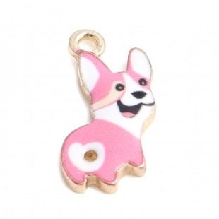 Pink Dog charm enamel top alloy corgi dog charm metal charm lot fantasy dog charm pink and white dog