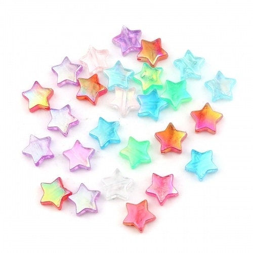 Star mixed irridescent AB acrylic spacer bead spacer  Mixed Colors assorted colored pink blue purple green clear star