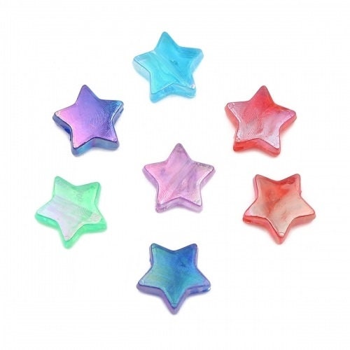 Star mixed irridescent AB acrylic spacer bead spacer  Mixed Colors assorted colored pink blue purple green clear star