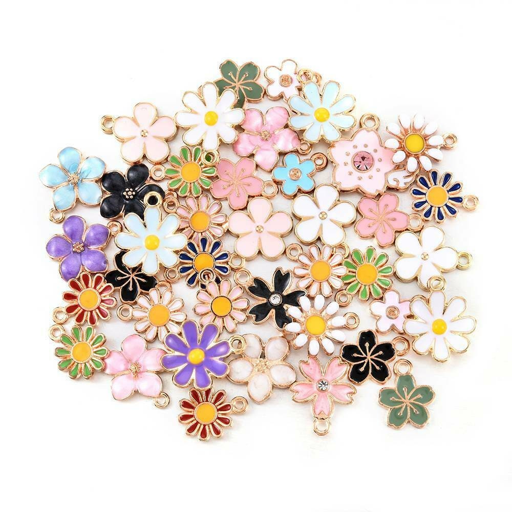 Flower charms enamel mix , assorted mix of colors and styles