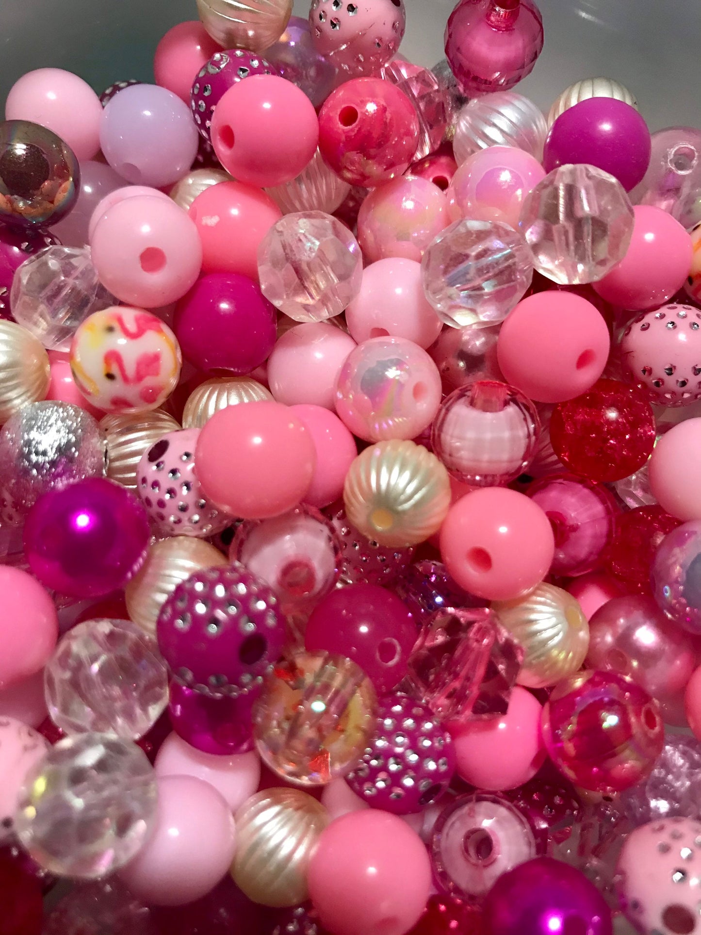 Pink bubblegum bead mix, 12mm acrylic beads assorted bulk mix Pink Silver theme bead soup