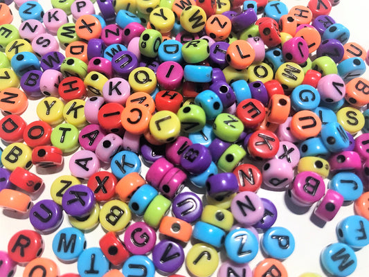 Alphabet bead, assorted mix of colors and styles , 7mm round letter beads,  bulk beads discounted mix of styles