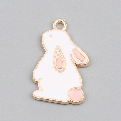 White Easter bunny charms enamel rabbit pendant charm gold backed metal charms white and pink bunny