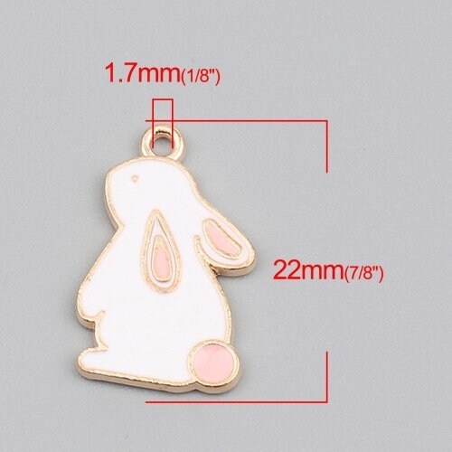 White Easter bunny charms enamel rabbit pendant charm gold backed metal charms white and pink bunny