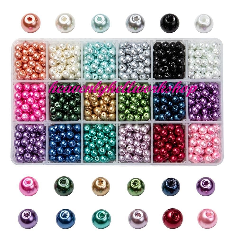 Glass pearl  beads,  8mm  pearlized glass beads, faux pearl 24 assorted colors