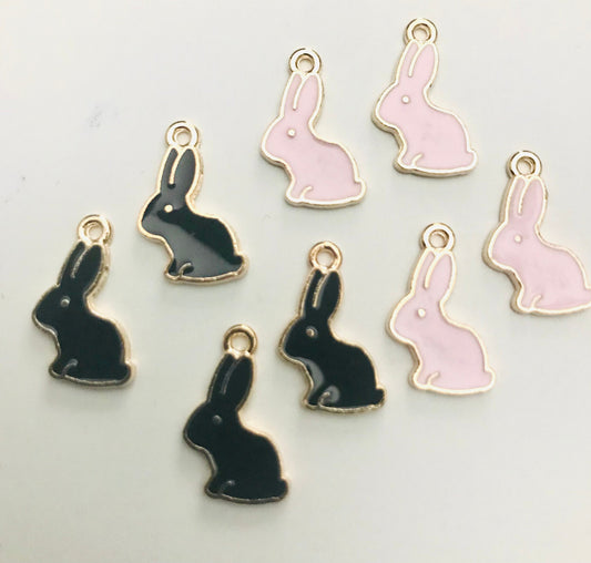 Easter bunny charms black rabbit or pink rabbit enamel rabbit pendant charm gold backed metal charms