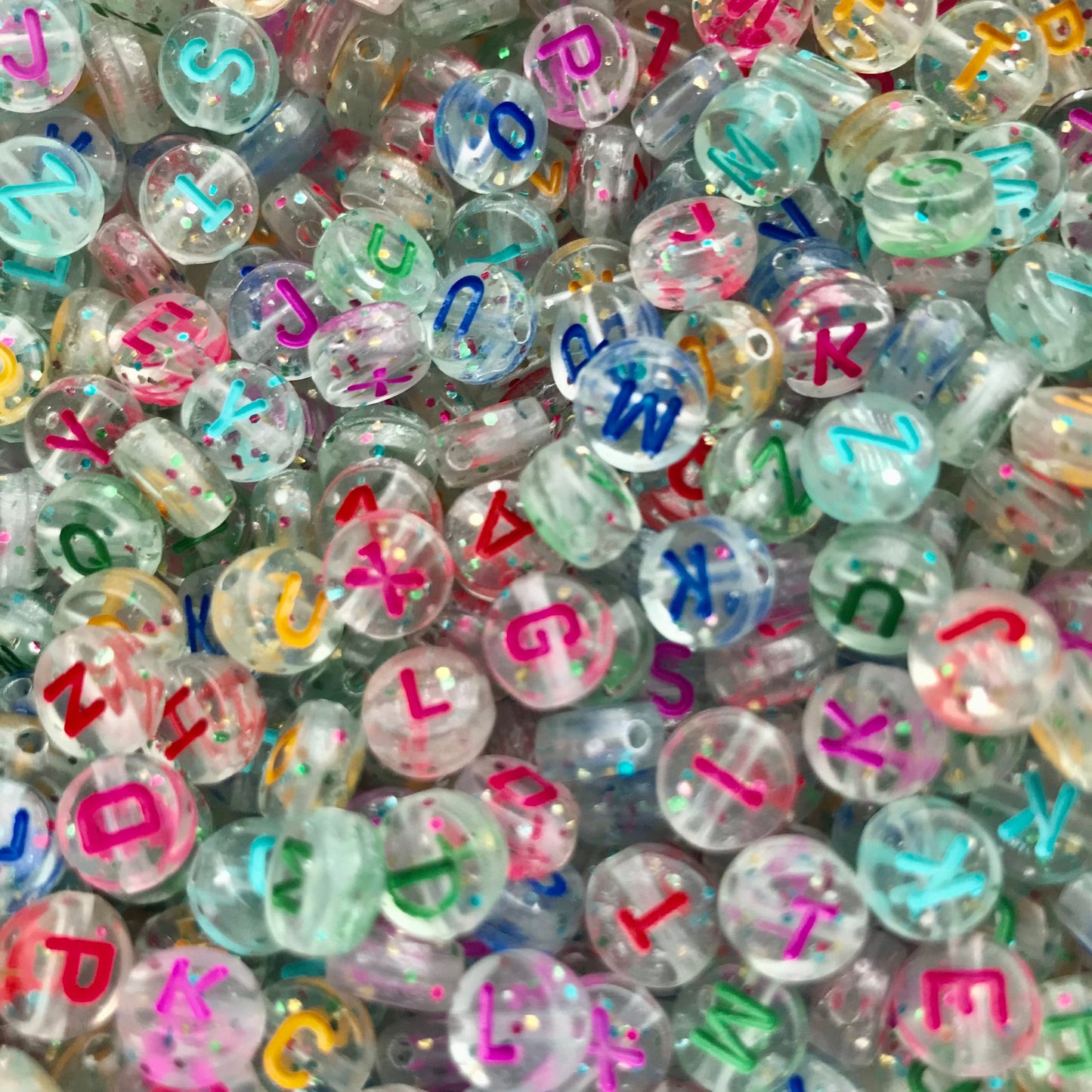 Glitter clear color alphabet letter bead assorted glitter letter Round Acrylic 7mm letter beads mixed pick lot