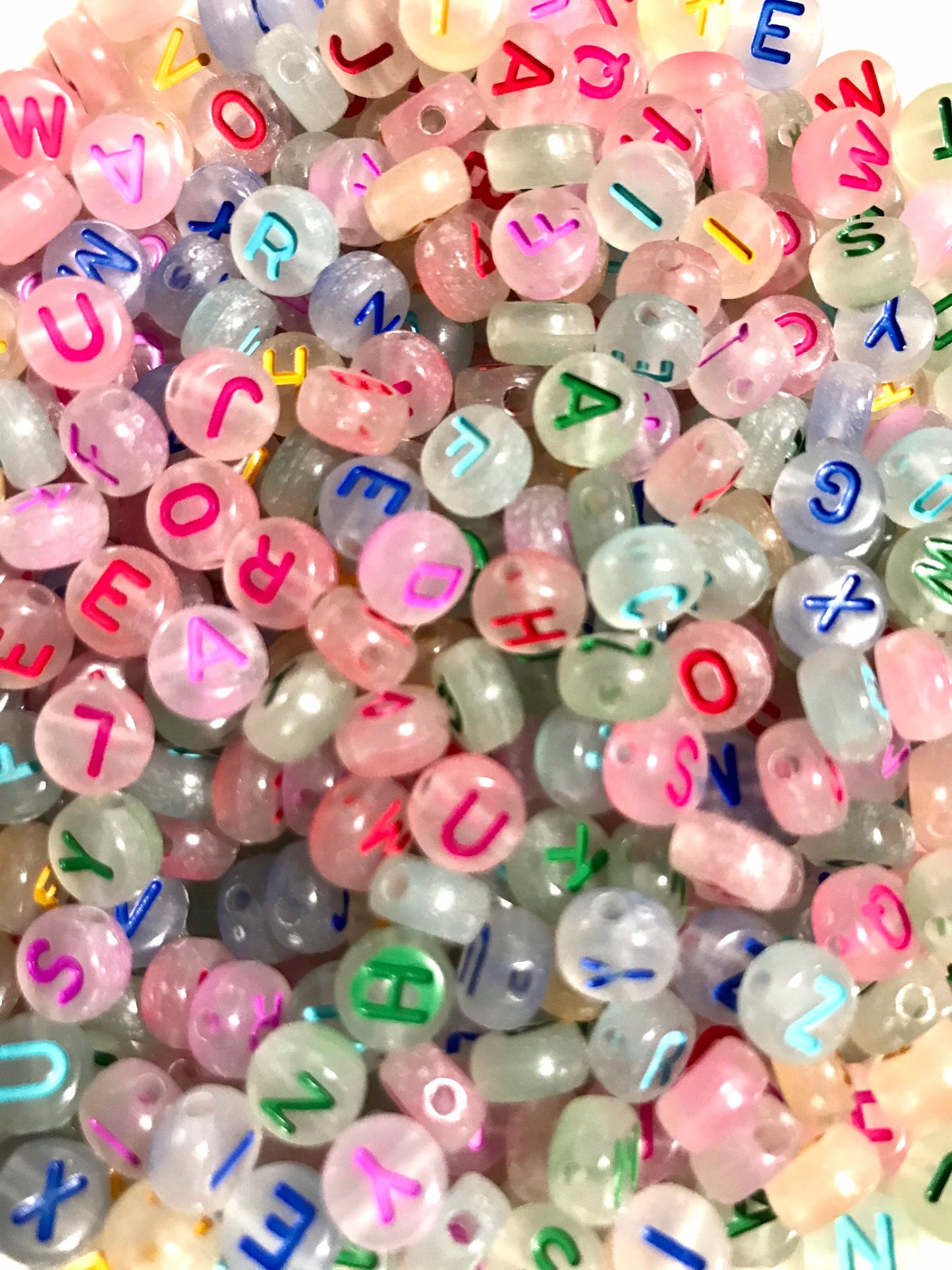 Glow in the dark alphabet letter beads , letter beads 7mm round acrylic initial beads, bulk bead lots