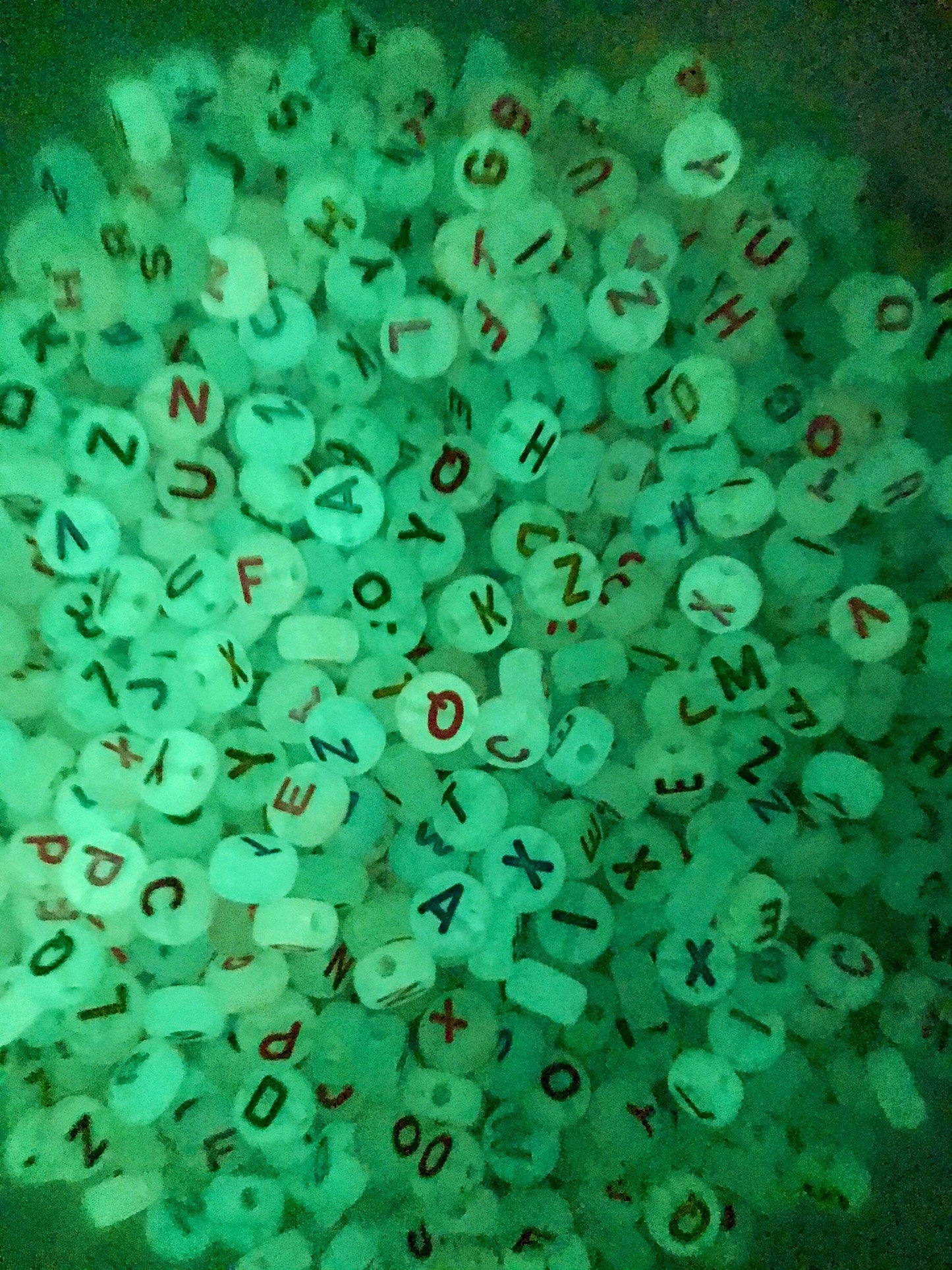 Glow in the dark alphabet letter beads , letter beads 7mm round acrylic initial beads, bulk bead lots