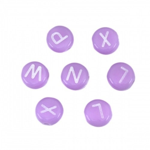 Purple alphabet letter Beads Round Acrylic 7mm letter beads Pick your beads bulk bead lot mixed letters  beads