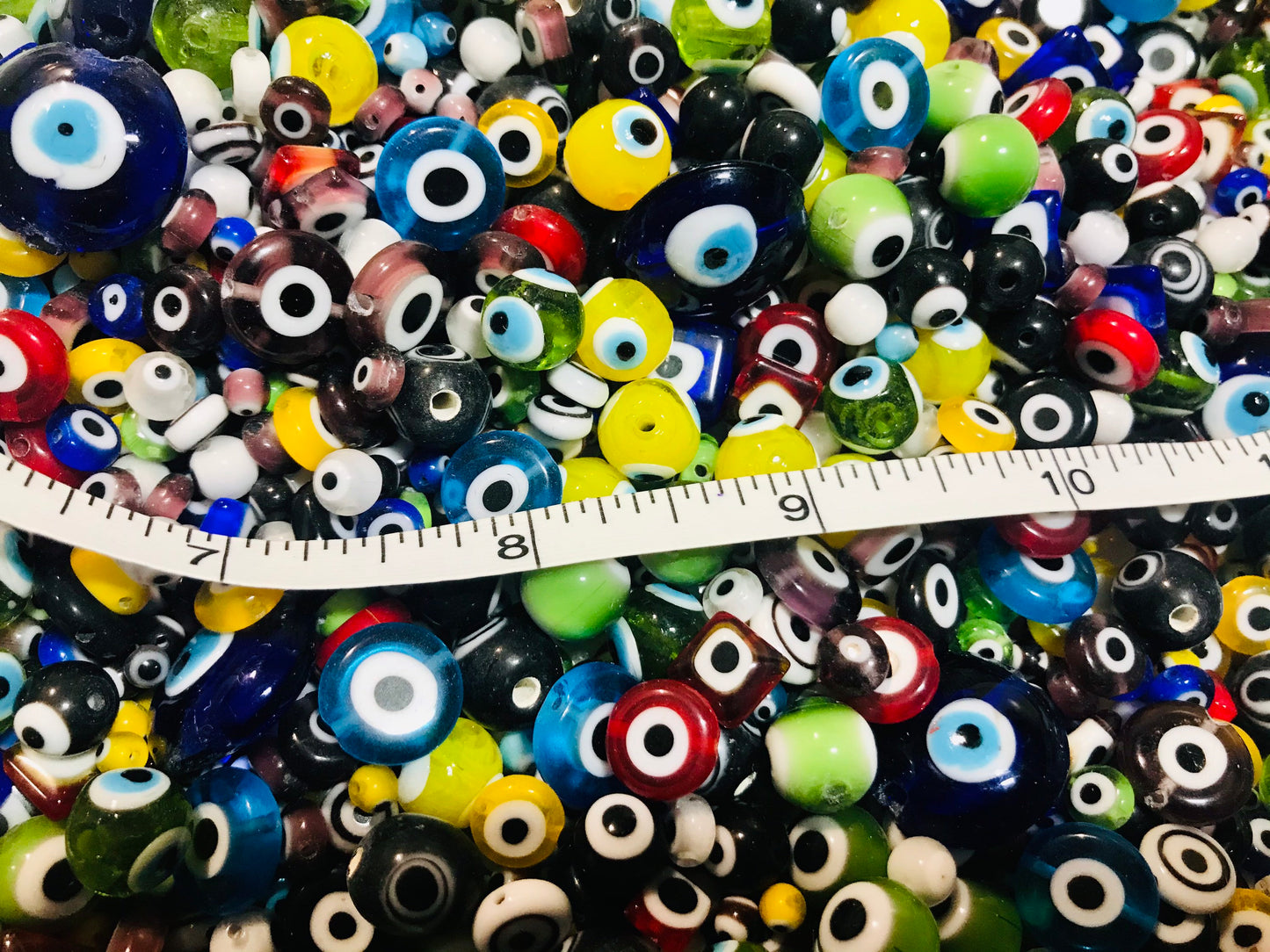 Evil Eye Beads, glass bead mix in assorted colors and sizes, bead lot round flat square