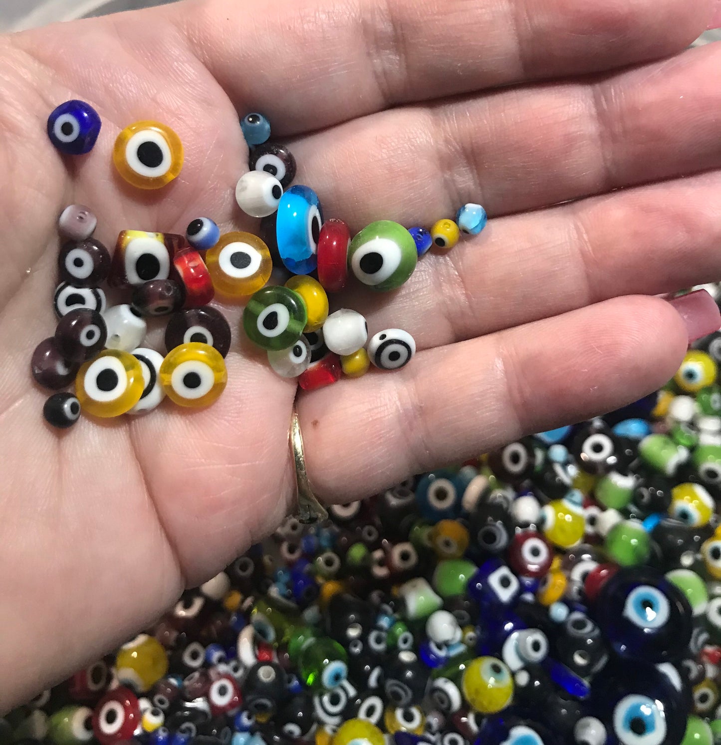 Evil Eye Beads, glass bead mix in assorted colors and sizes, bead lot round flat square