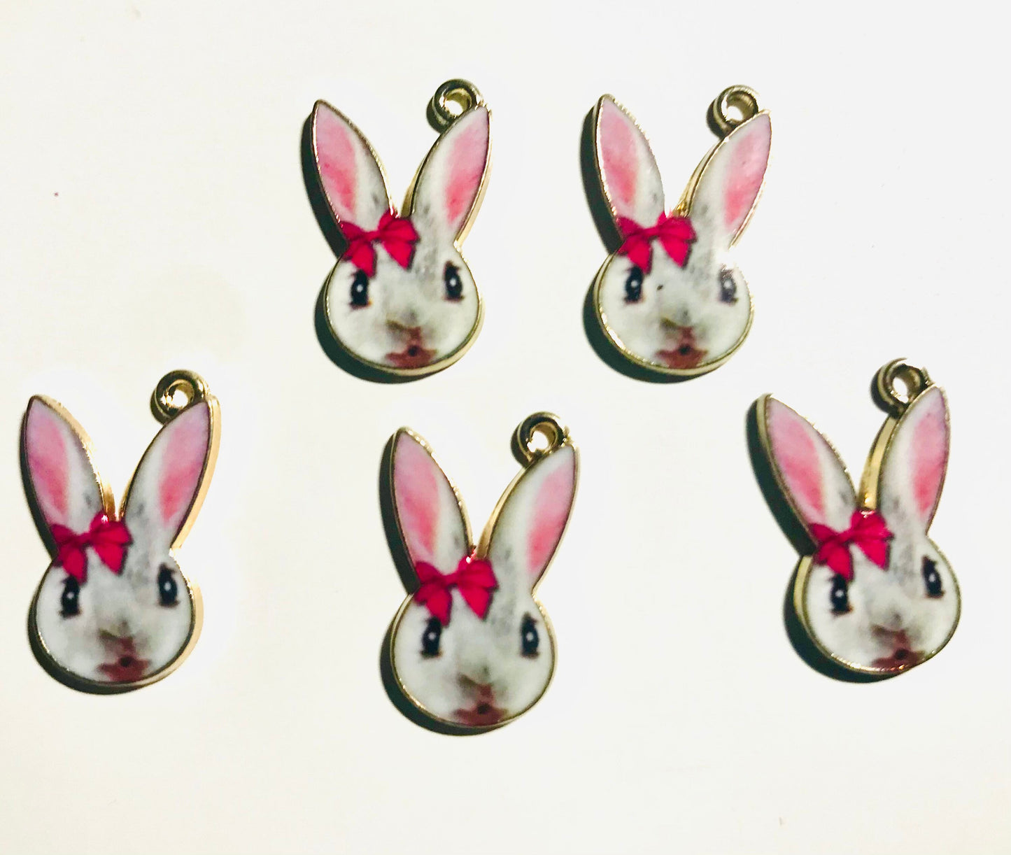 Easter bunny charms with pink bow enamel rabbit pendant charm gold backed metal charms