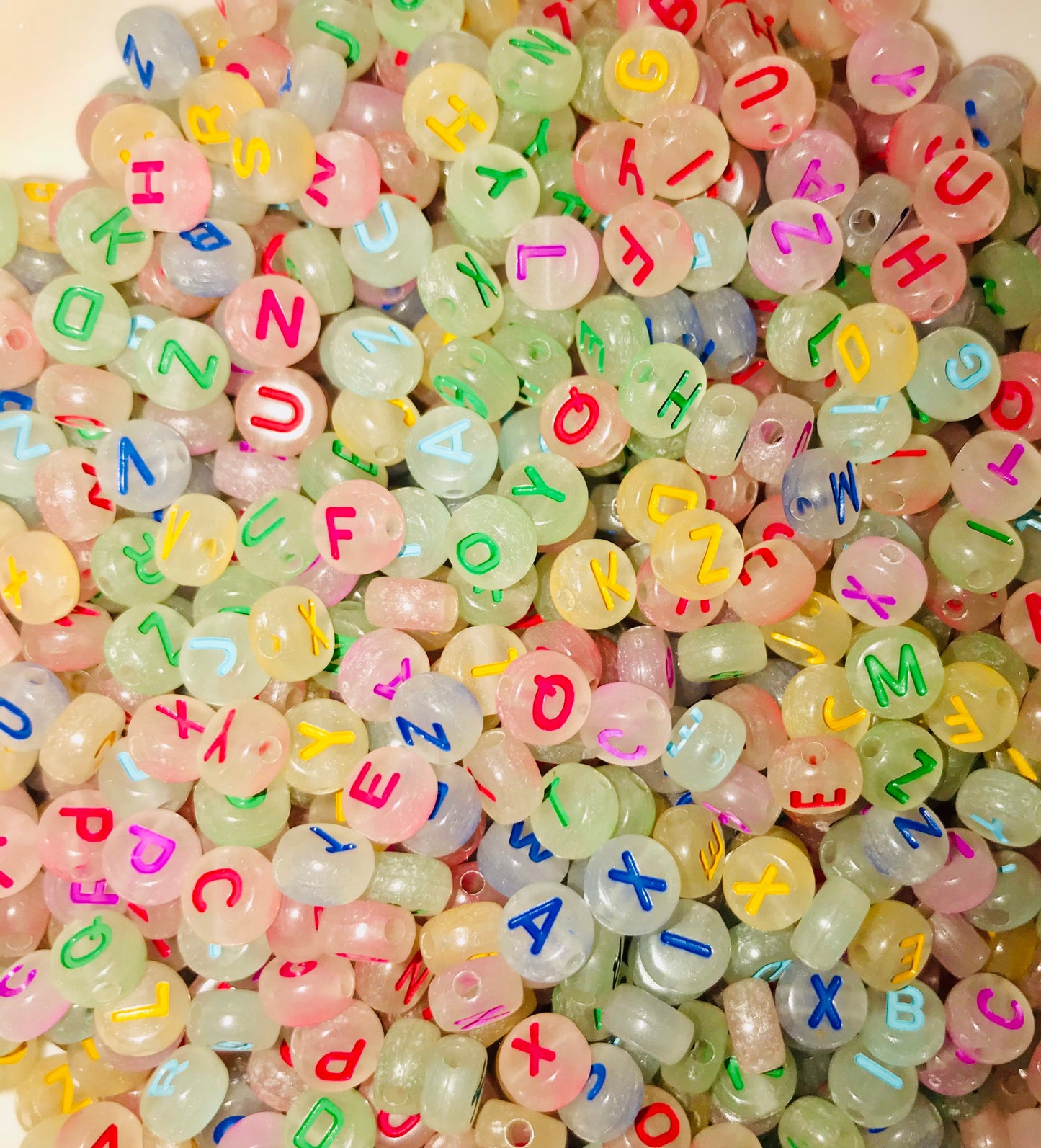 Glow in the dark alphabet letter beads , letter beads 7mm round acrylic initial beads, bulk bead lots