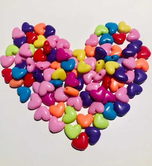 Heart bead mix, large assorted color acrylic bead, bracelet bead 14mm