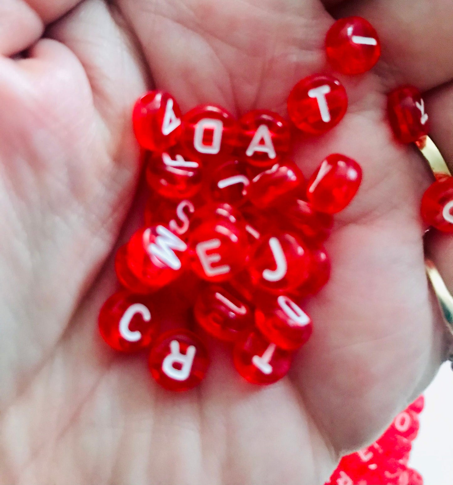 Alphabet bead, red letter  beads with white letter , 7mm round  beads,  choose your letter or bulk beads, DIY bracelet beads