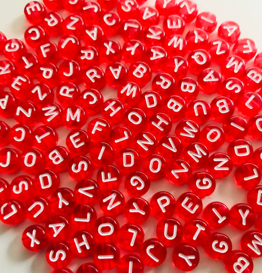 Alphabet bead, red letter  beads with white letter , 7mm round  beads,  choose your letter or bulk beads, DIY bracelet beads