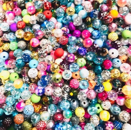 Bubblegum bead mix, 10mm assorted acrylic beads, mixed colors and styles