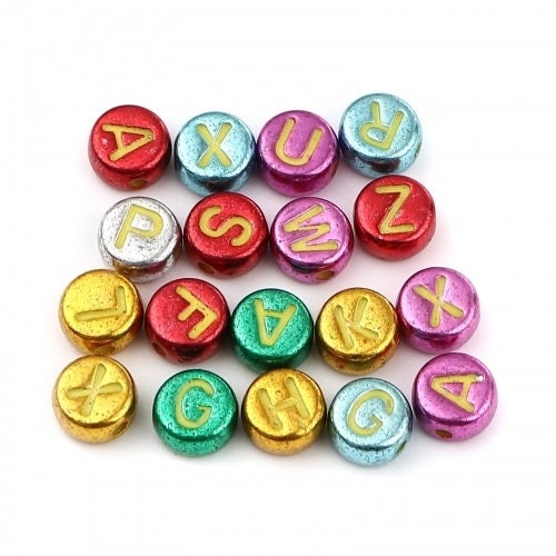 Metallic letter beads, alphabet letter beads  assorted metallic Beads Round Acrylic 7mm letter beads Pick your beads bulk bead lot