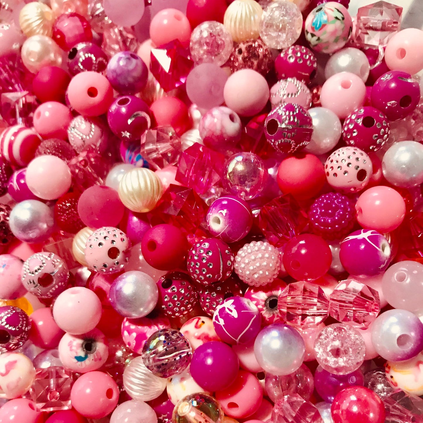 Pink bubblegum bead mix, 12mm acrylic beads assorted bulk mix Pink Silver theme bead soup