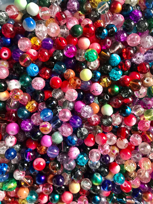 Glass bead mix bulk 4mm Assorted  bead soup, assorted colors and patterns in solid, pearly or patterned styles